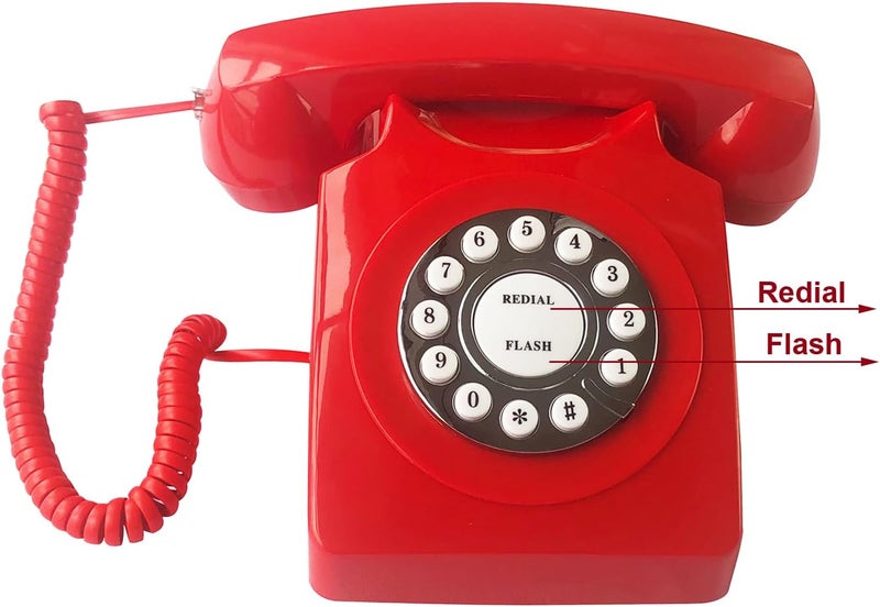 TelPal Landline Phones for Home, Corded Home Phone, Retro Desktop House Phone, Classic Vintage Old Fashion Telephone for Home, Office & Hotel, Red Wired Antique Analog Telephone Gift for Seniors - Image 3